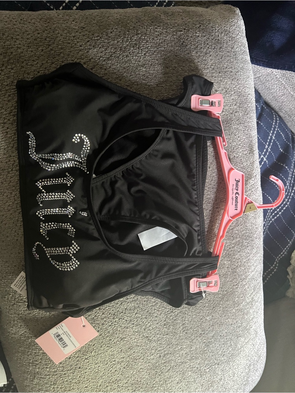 NWT Juicy Couture Girls' Black Rhinestone Logo Swim Top